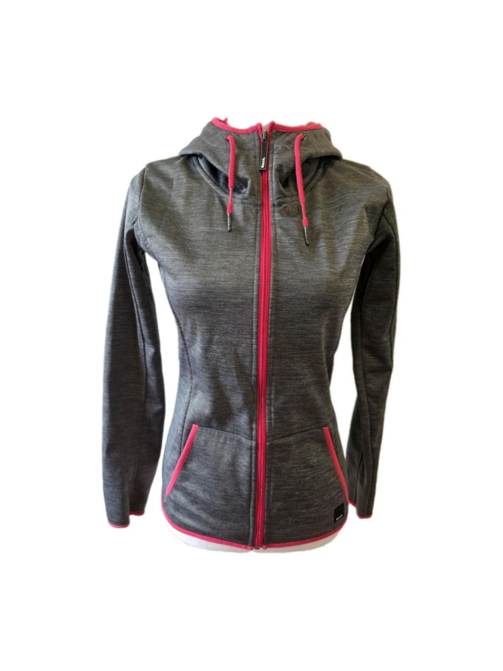 Bench Womens Full Zip Hoodie Jacket Gray Pink Athletic Slim Fit Sweatshirt Sz S